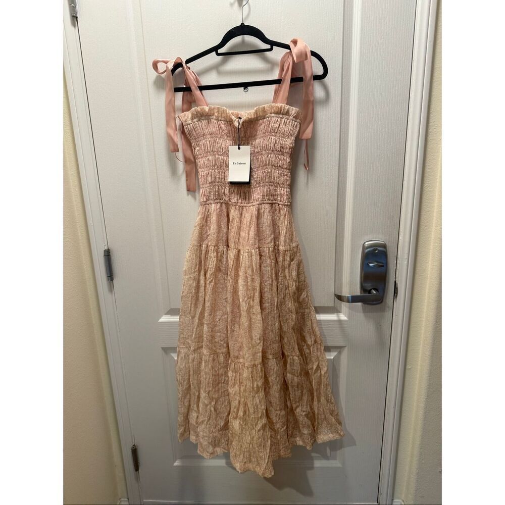 EN SAISON Geraldine Smocked Tie Strap Maxi Dress - Natural size S NWT - Picture 10 of 10